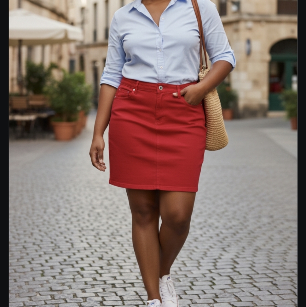 Torrid Ruby Red Denim Mini Skirt, Size 16- 18